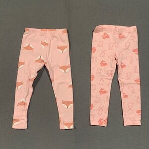 Carters Toddler Girls Pink Leggings Set 3T Fox Bunny Animal Print 2 Pack